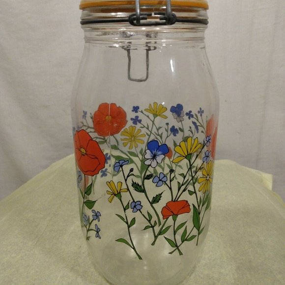 Arc France Jars | eBay RARE 2 Liter Vintage Glass Wire Jar Canister Storage Flowers France R. Carmen
